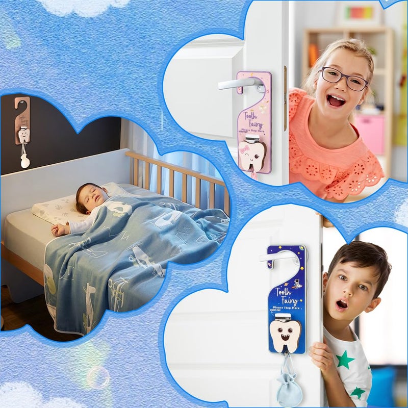 WALLFID 3Piece Set,Tooth Fairy Tooth Holder,Tooth Fairy Door Hanger,Keepsake Bottle & Velvet Bag for Lost Teeth,Encouraging Gift for Boys and Girls. (Wood Color) - Image 4